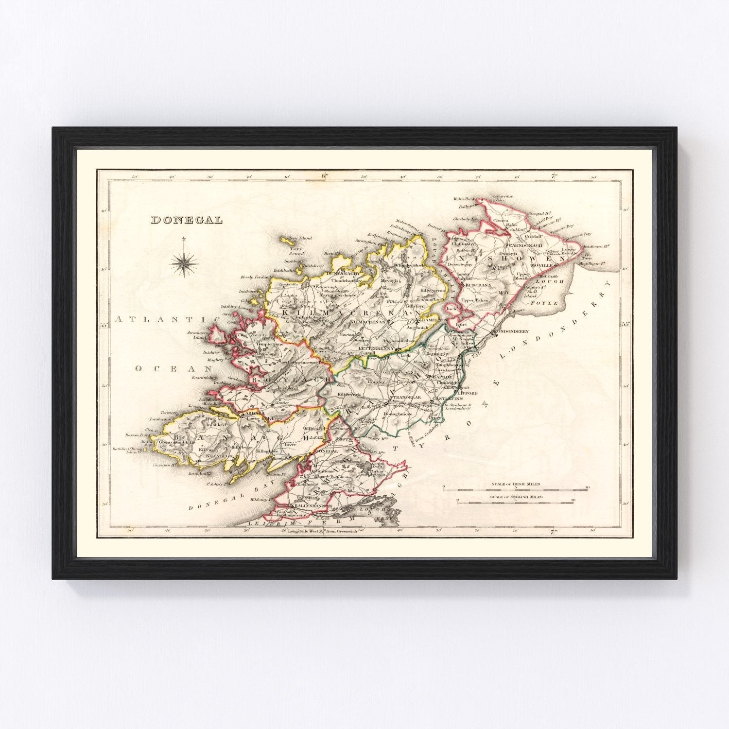 vintage map of County Donegal, Ireland, 1846