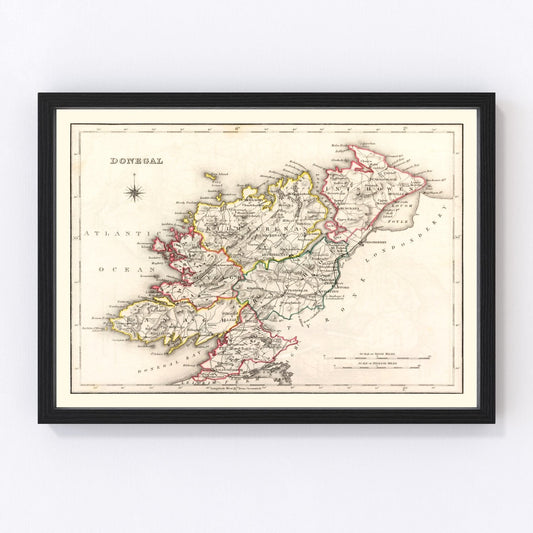 vintage map of County Donegal, Ireland, 1846