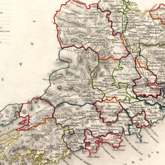Vintage Map of Cork County, Ireland, 1846