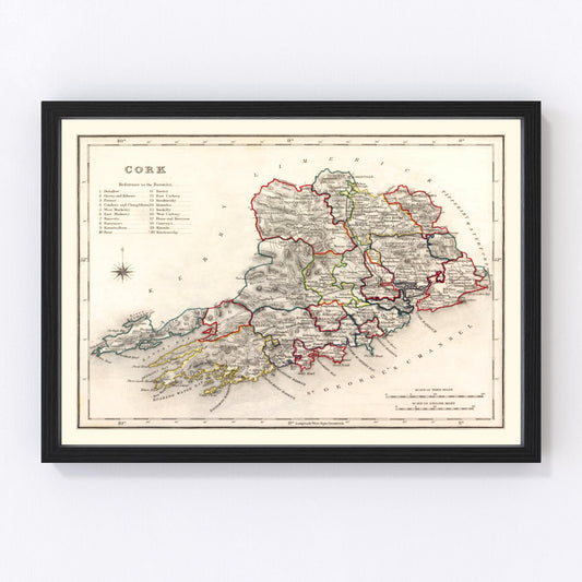 vintage map of Cork County, Ireland, 1846