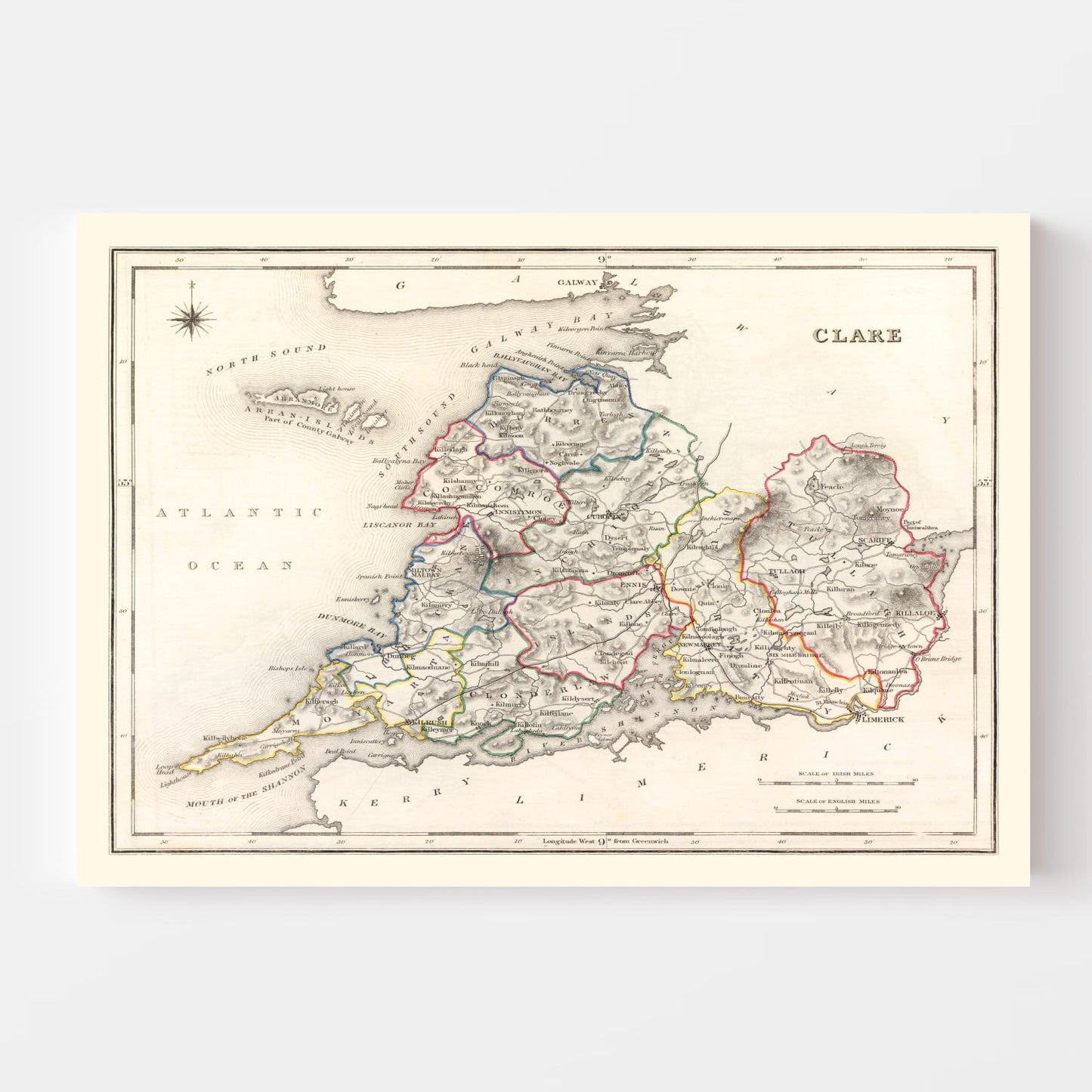 Vintage Map of Clare County, Ireland, 1846