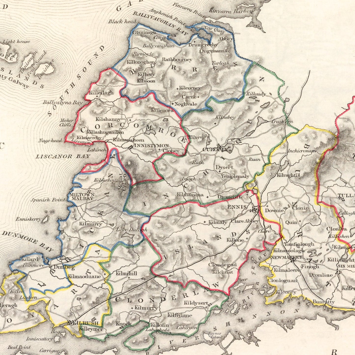 Vintage Map of Clare County, Ireland, 1846
