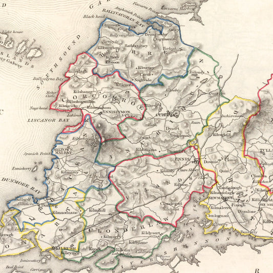 Vintage Map of Clare County, Ireland, 1846