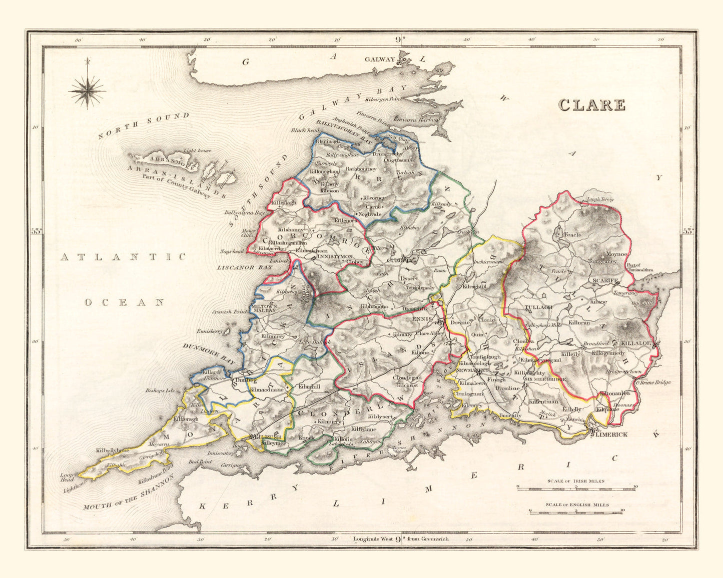 Vintage Map of Clare County, Ireland, 1846