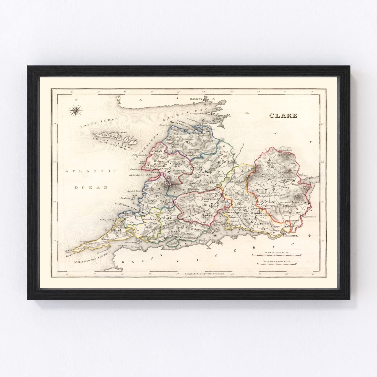 Vintage map of Clare County, Ireland, 1846