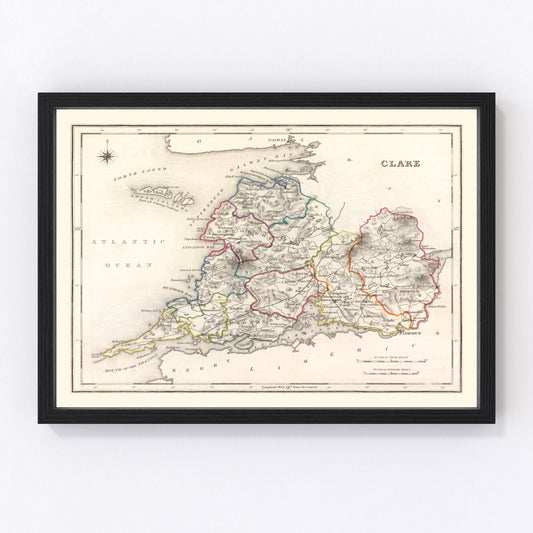 Vintage map of Clare County, Ireland, 1846