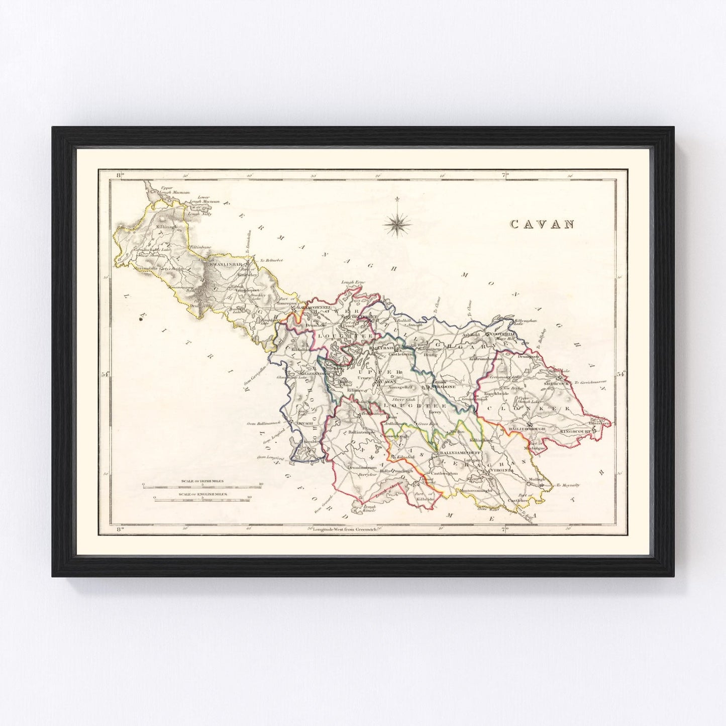 Vintage map of Cavan County, Ireland, 1846, restored vintage wall art print
