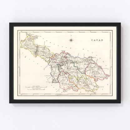 Vintage map of Cavan County, Ireland, 1846, restored vintage wall art print