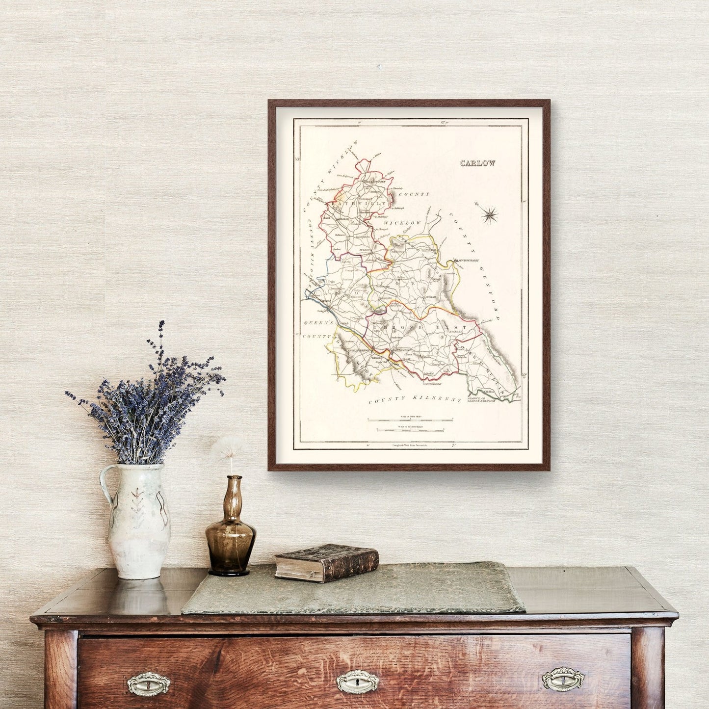 Vintage Map of Carlow County, Ireland, 1846
