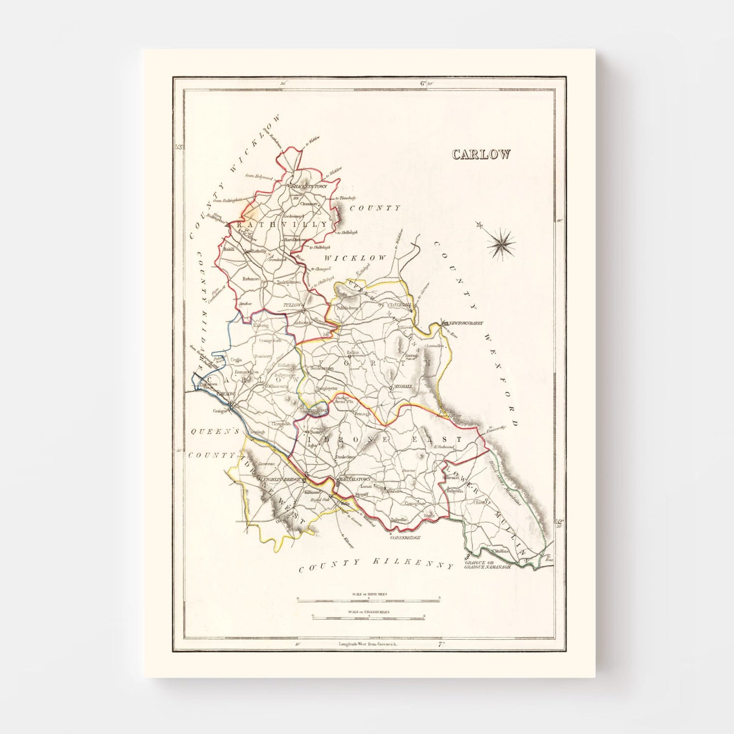Vintage Map of Carlow County, Ireland, 1846