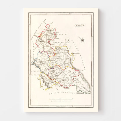 Vintage Map of Carlow County, Ireland, 1846