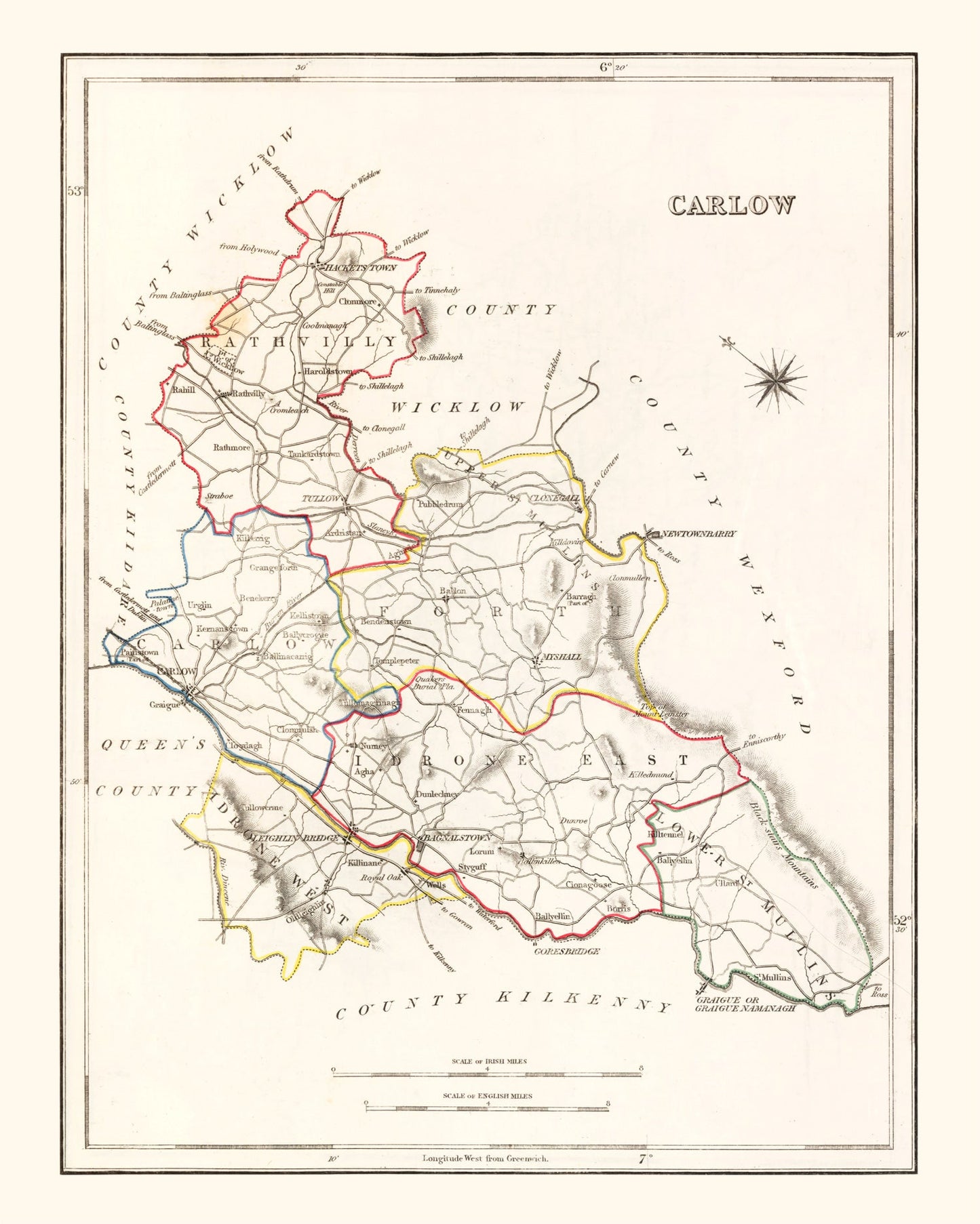 Vintage Map of Carlow County, Ireland, 1846