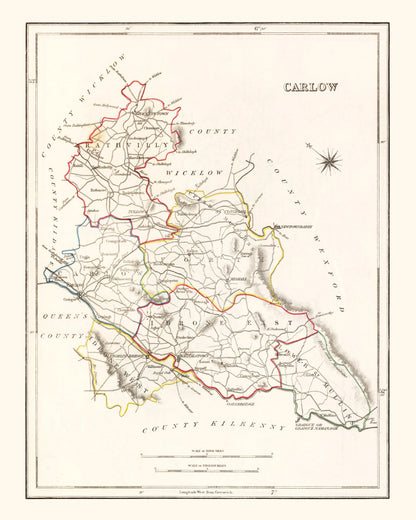 Vintage Map of Carlow County, Ireland, 1846