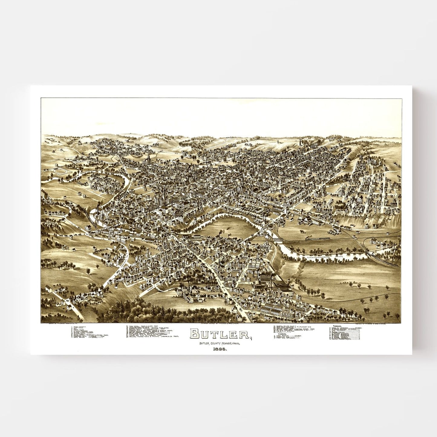 Vintage Map of Butler, Pennsylvania, 1896 Wall Art