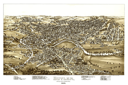Vintage Map of Butler, Pennsylvania, 1896 Wall Art