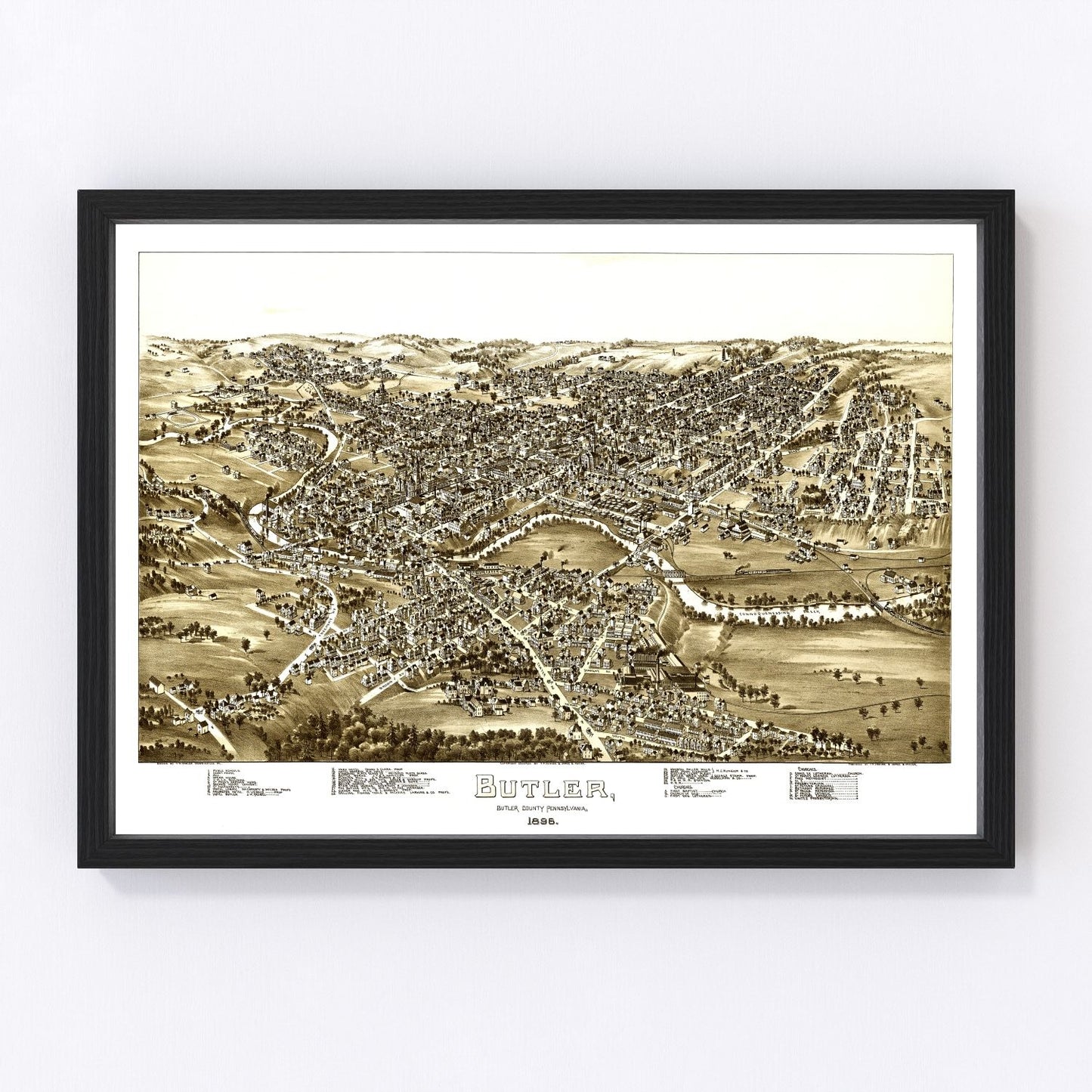Vintage map of Butler, Pennsylvania, 1896, digitally restored