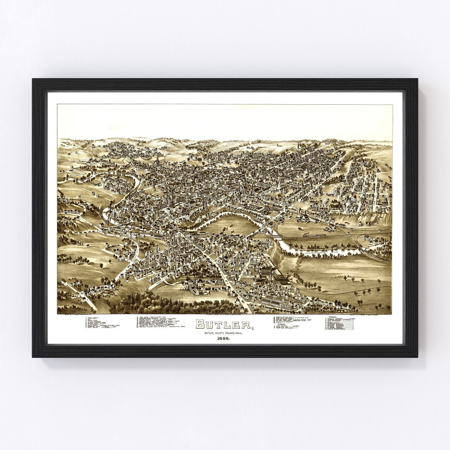 Vintage map of Butler, Pennsylvania, 1896, digitally restored