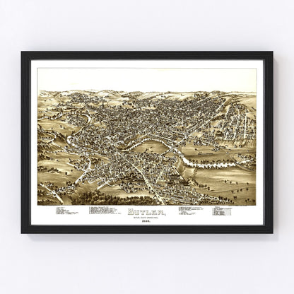 Vintage map of Butler, Pennsylvania, 1896, digitally restored