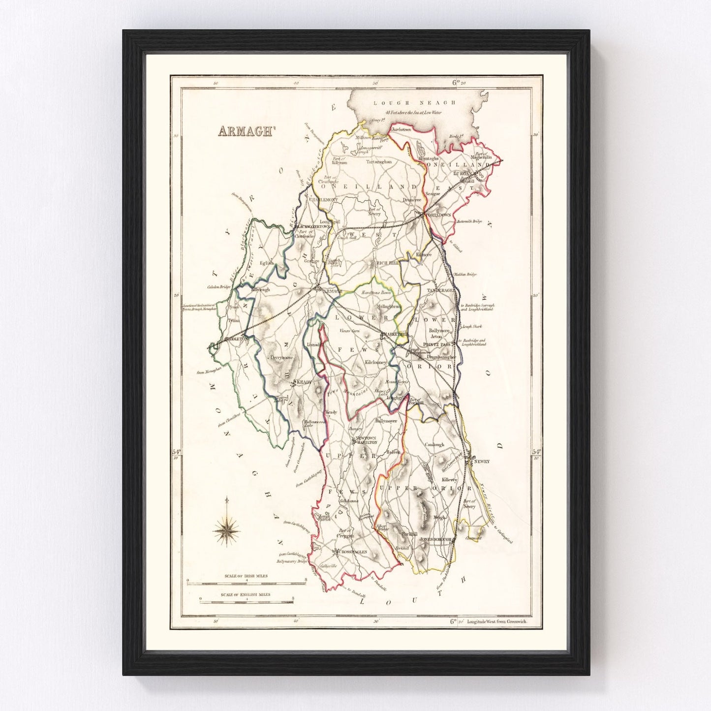 vintage map of County Armagh, Ireland, 1846
