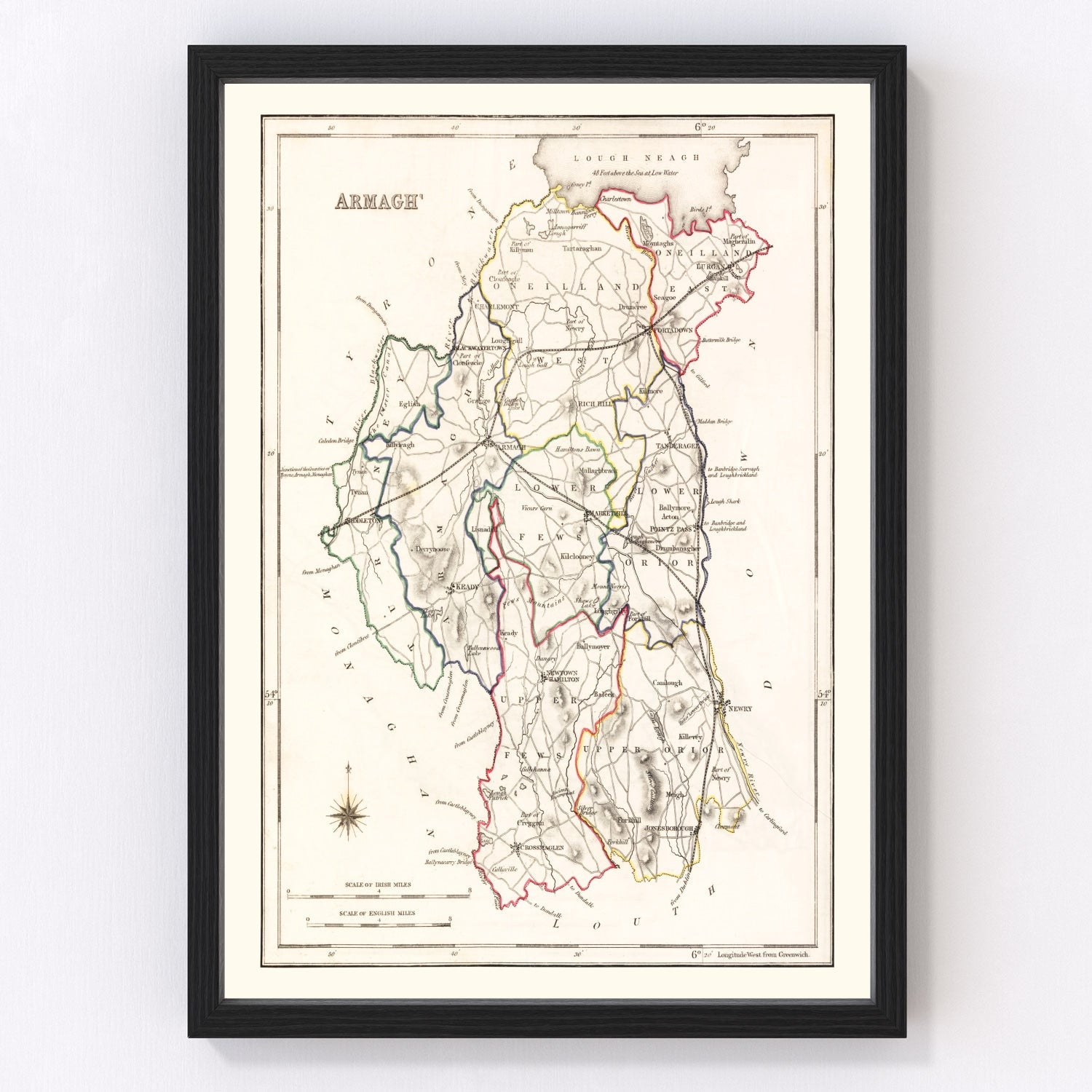 vintage map of County Armagh, Ireland, 1846