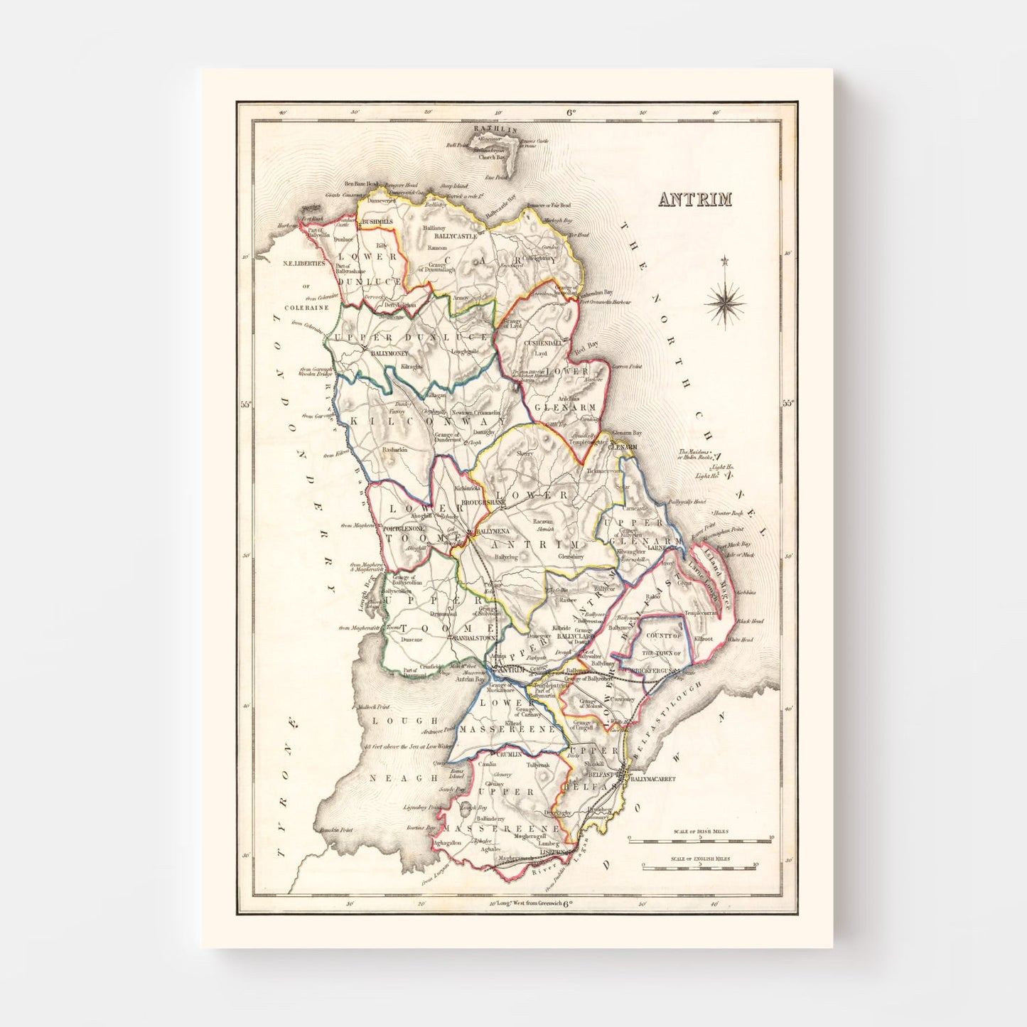 Vintage Map of County Antrim, Ireland, 1846
