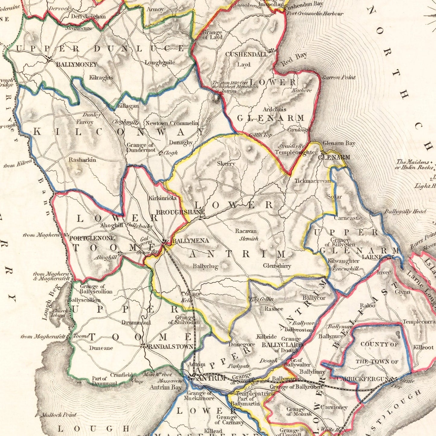Vintage Map of County Antrim, Ireland, 1846