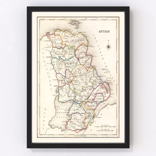 Restored vintage map of County Antrim, Ireland, 1846