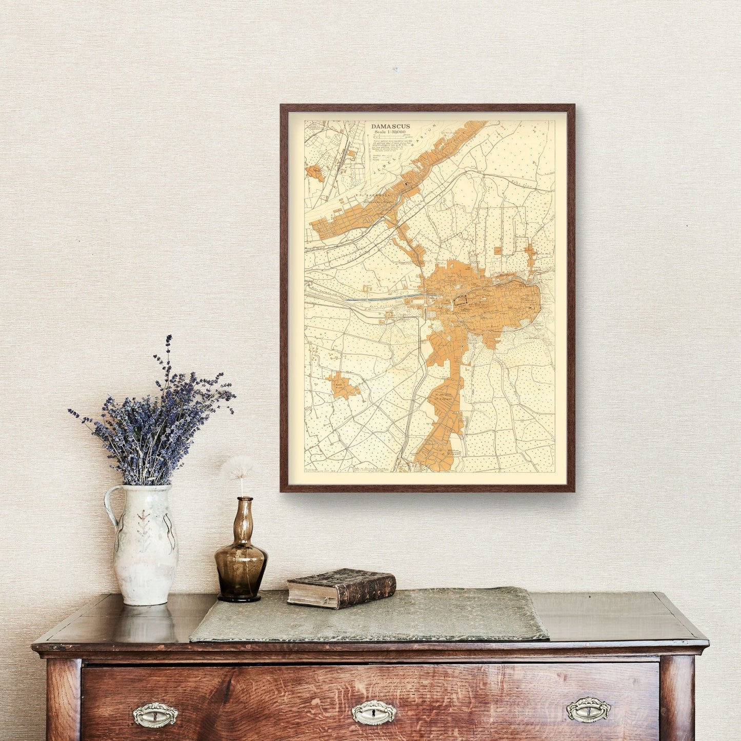 Vintage Map of Damascus, Syria, 1918