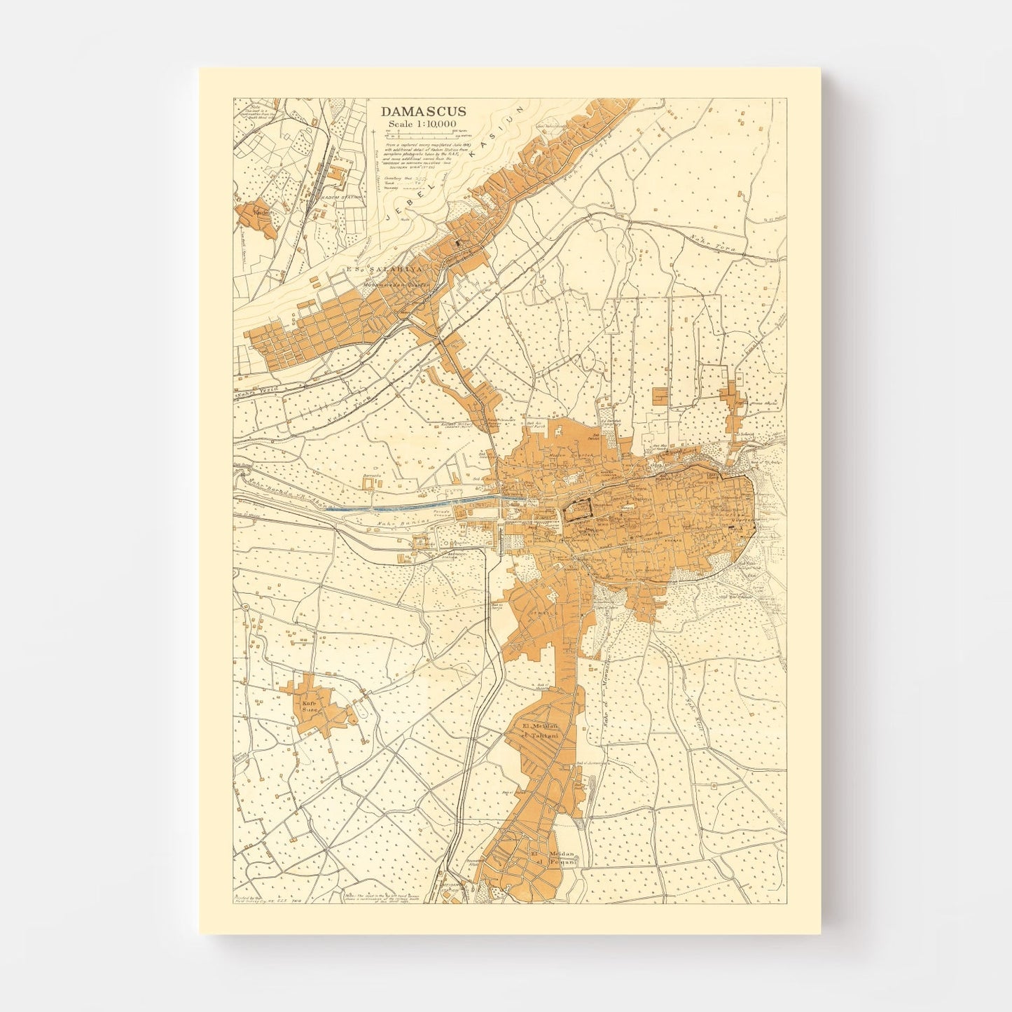Vintage Map of Damascus, Syria, 1918