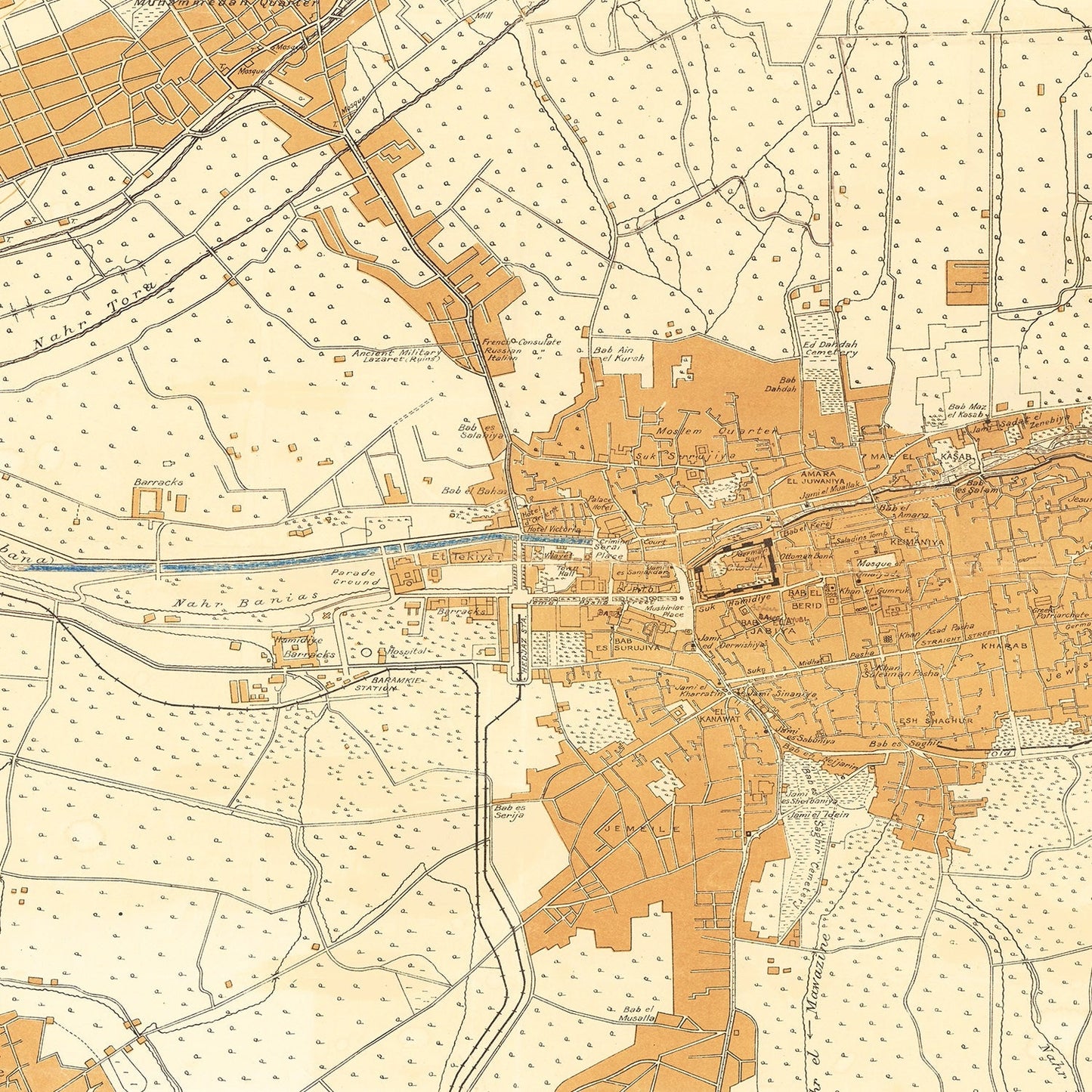 Vintage Map of Damascus, Syria, 1918