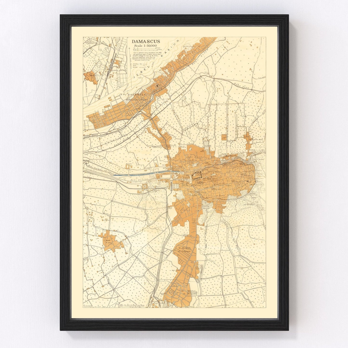 Vintage map of Damascus, Syria, 1918