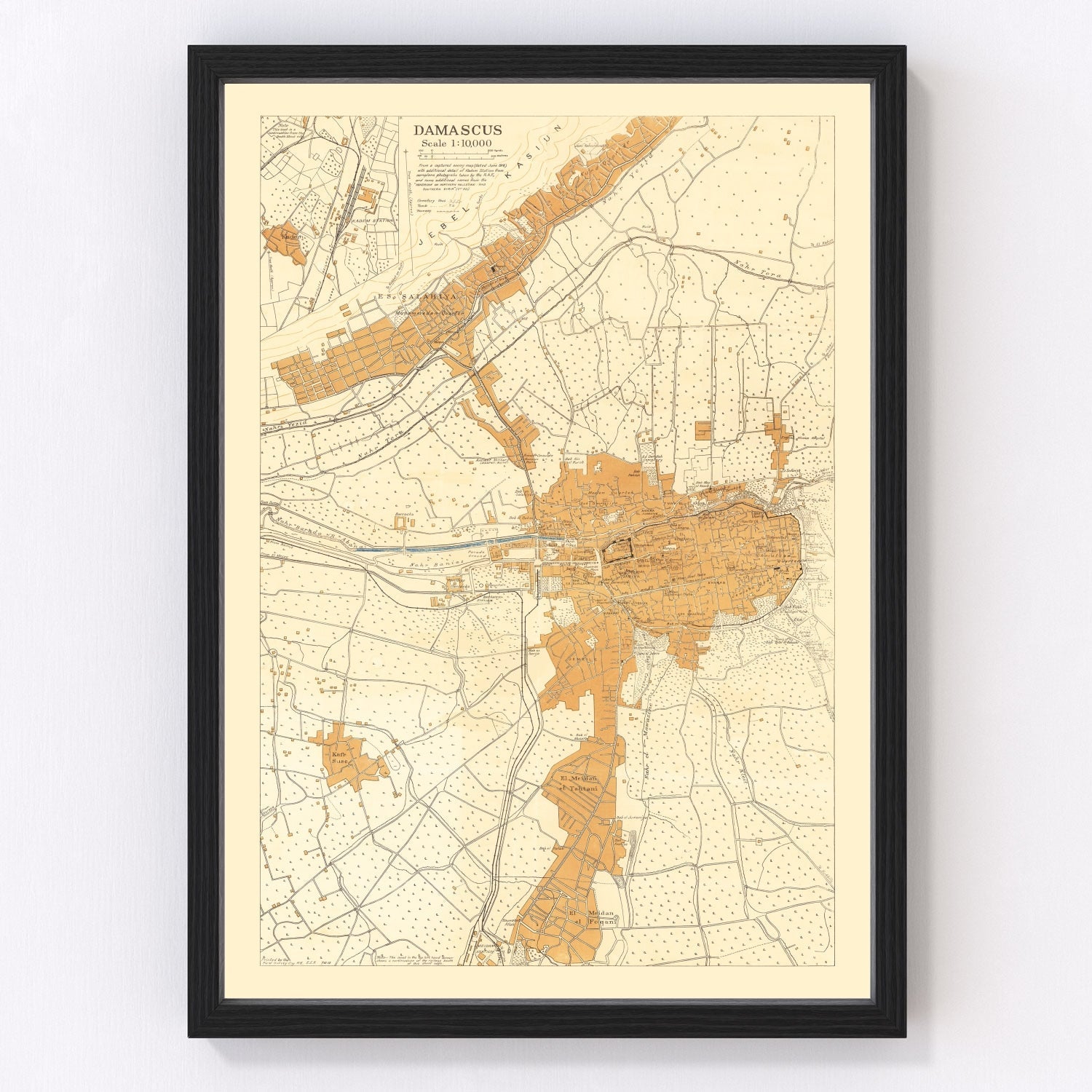 Vintage map of Damascus, Syria, 1918