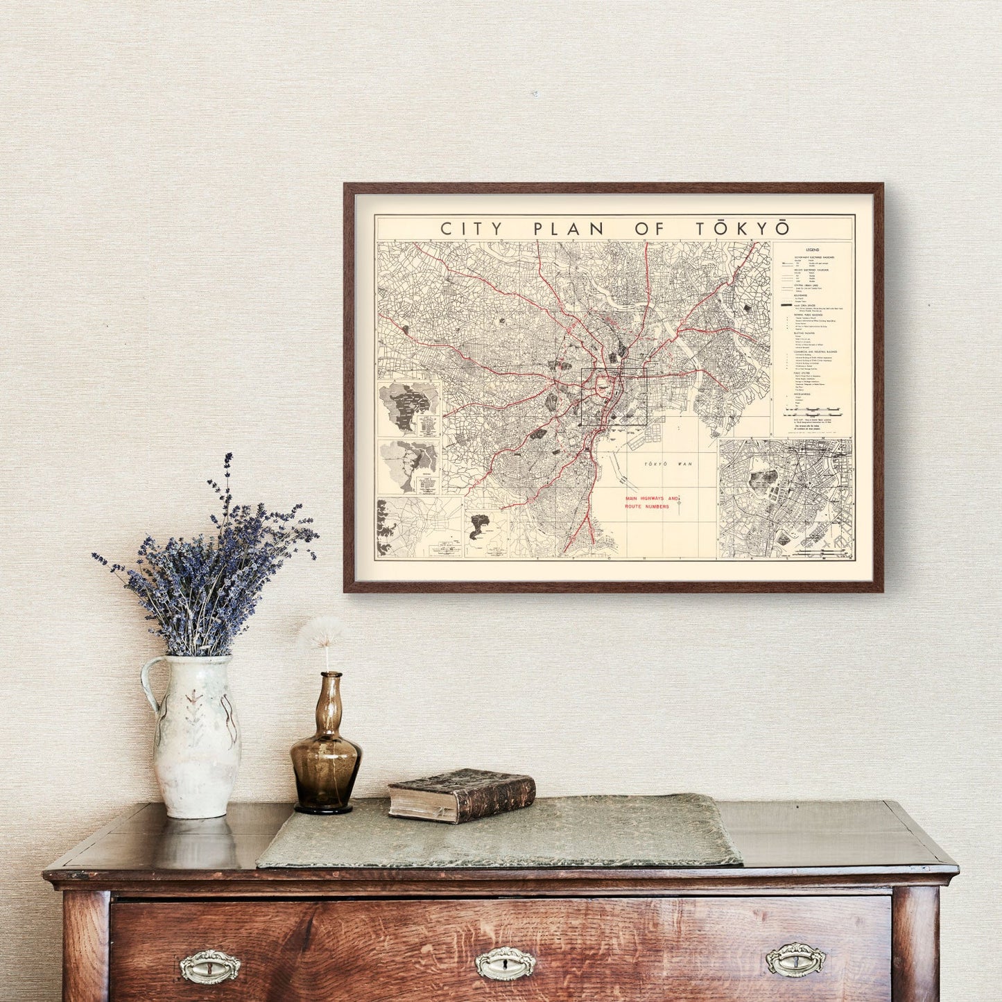Vintage Map of Tokyo, Japan, 1945