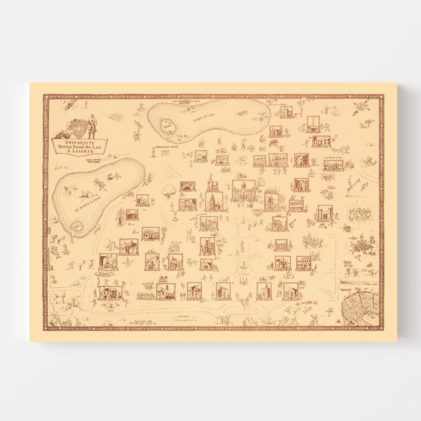 Vintage Map of University of Notre Dame Area, 1938