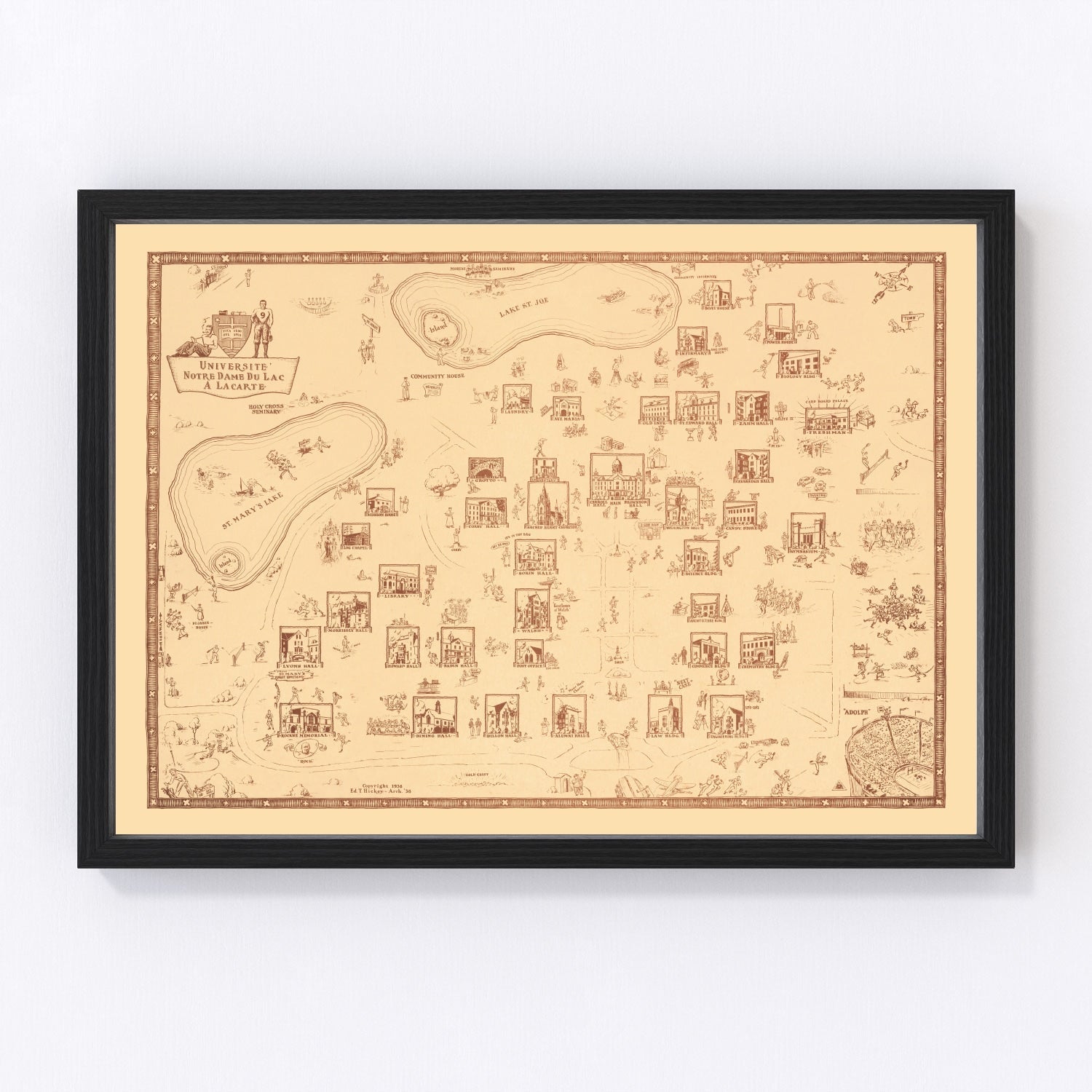 Vintage map of University of Notre Dame area, 1938