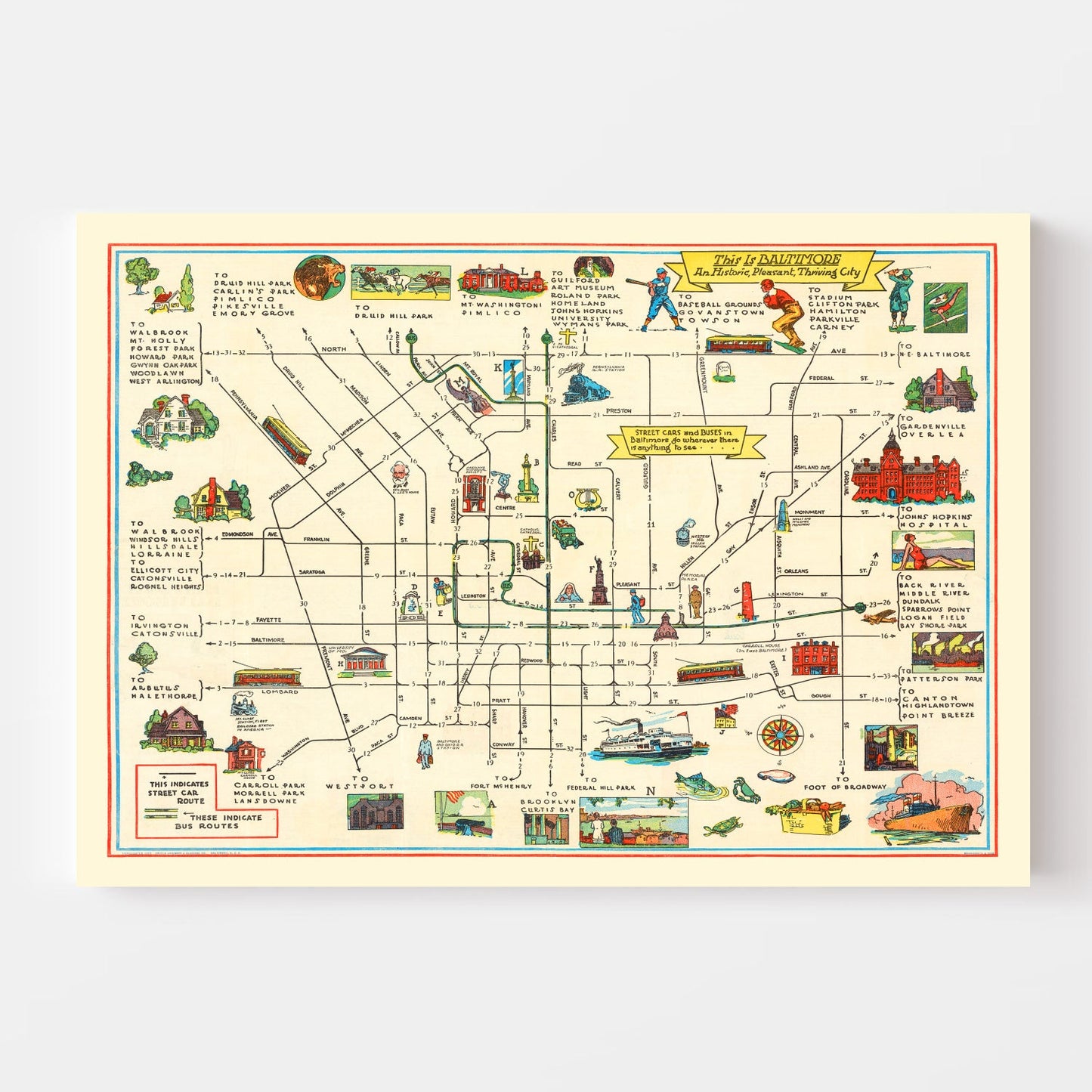Vintage Map of Baltimore, Maryland, 1929