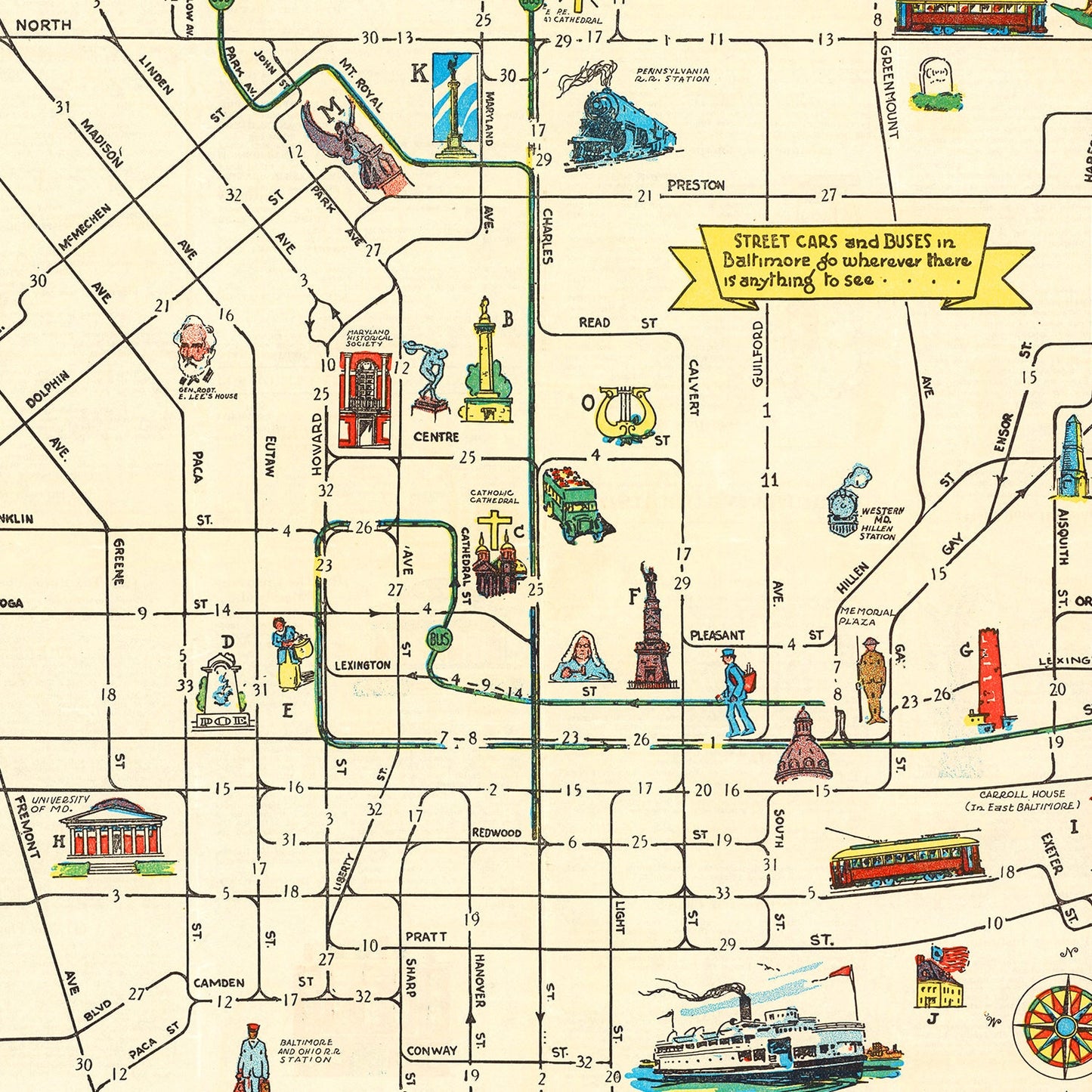 Vintage Map of Baltimore, Maryland, 1929