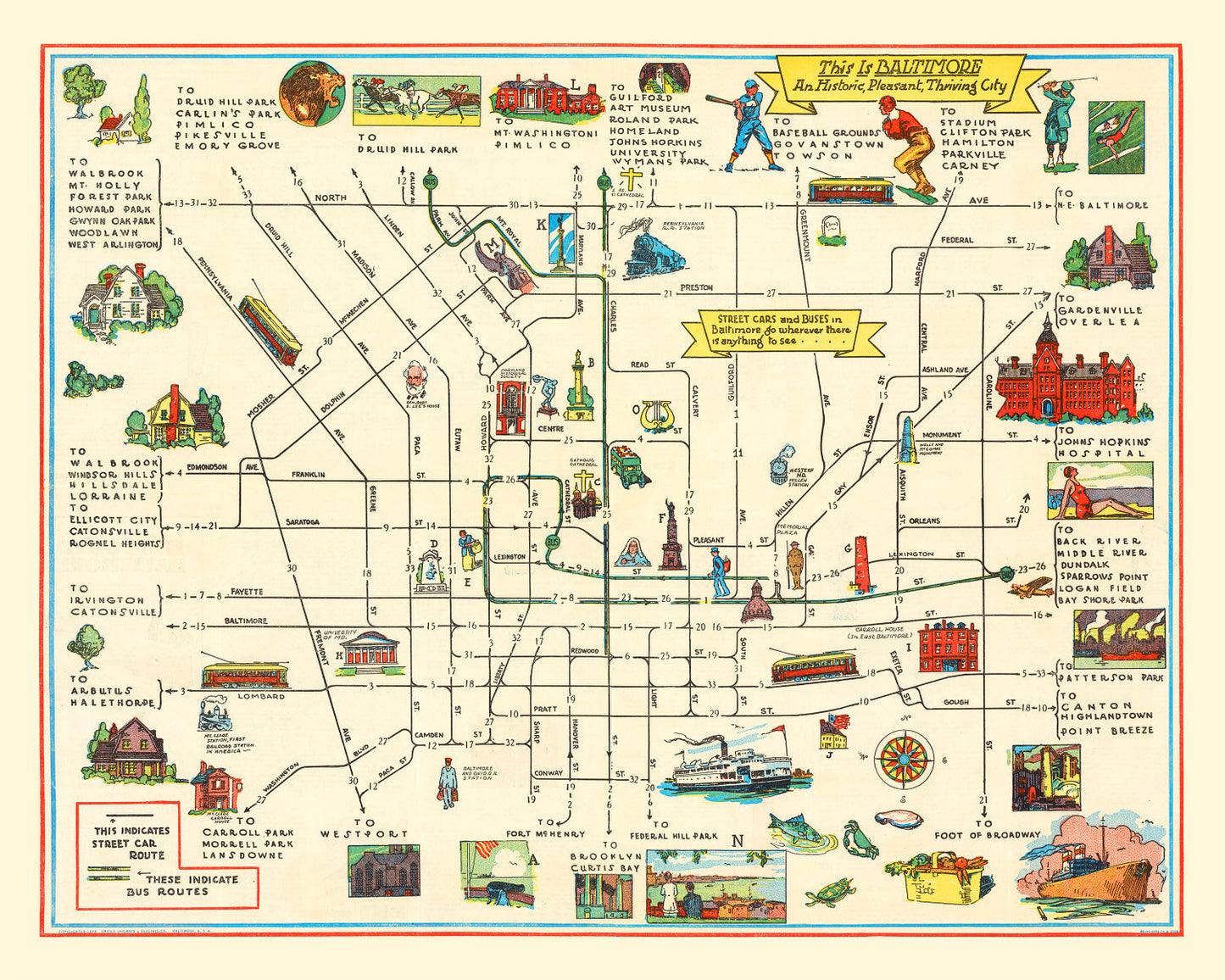 Vintage Map of Baltimore, Maryland, 1929