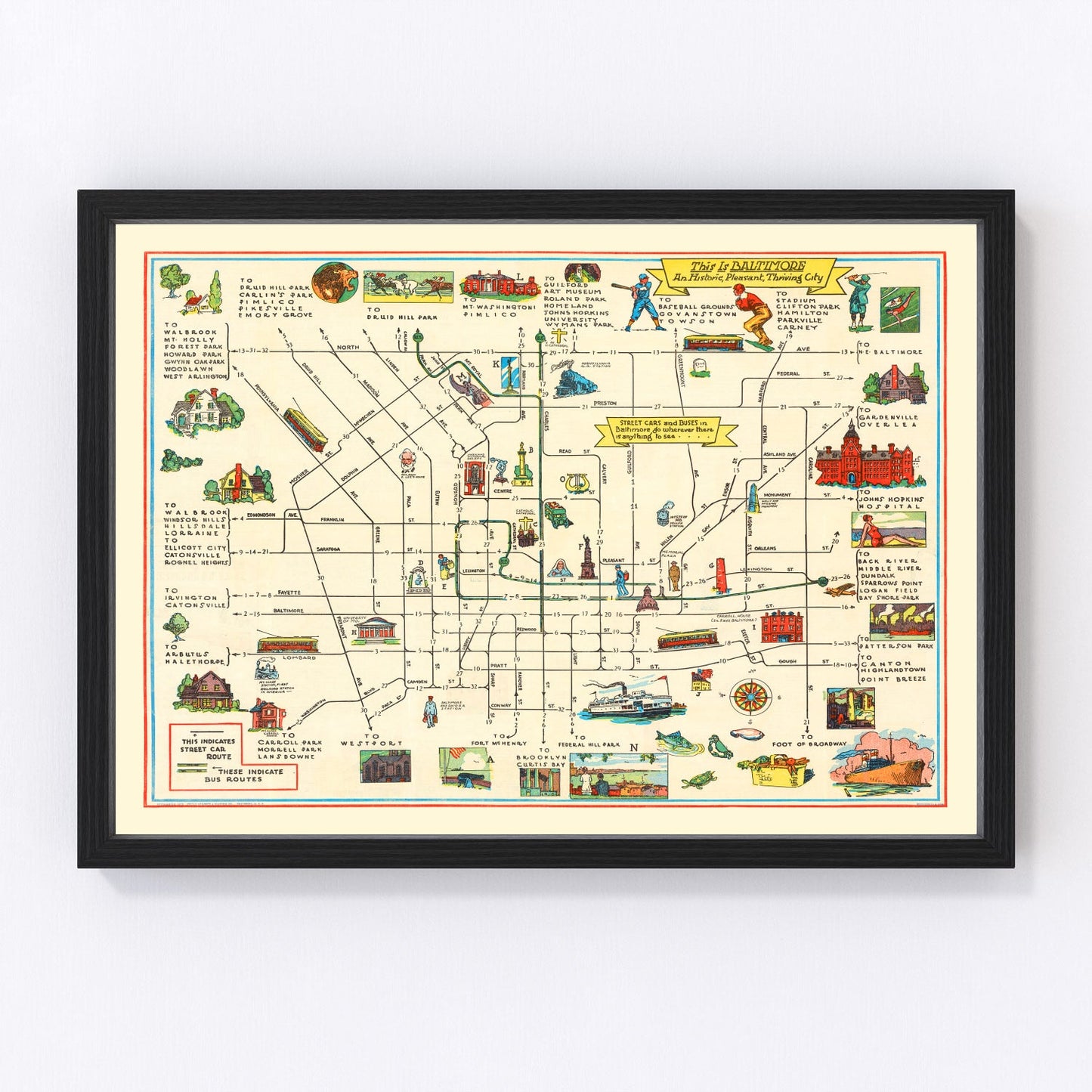 Vintage map of Baltimore, Maryland, 1929