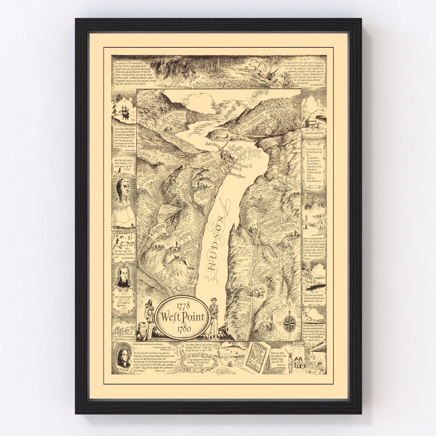Vintage map of West Point, Orange County New York, 1943 - Hudson River print