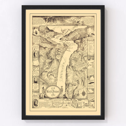 Vintage map of West Point, Orange County New York, 1943 - Hudson River print