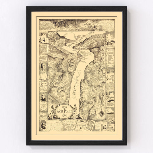 Vintage map of West Point, Orange County New York, 1943 - Hudson River print