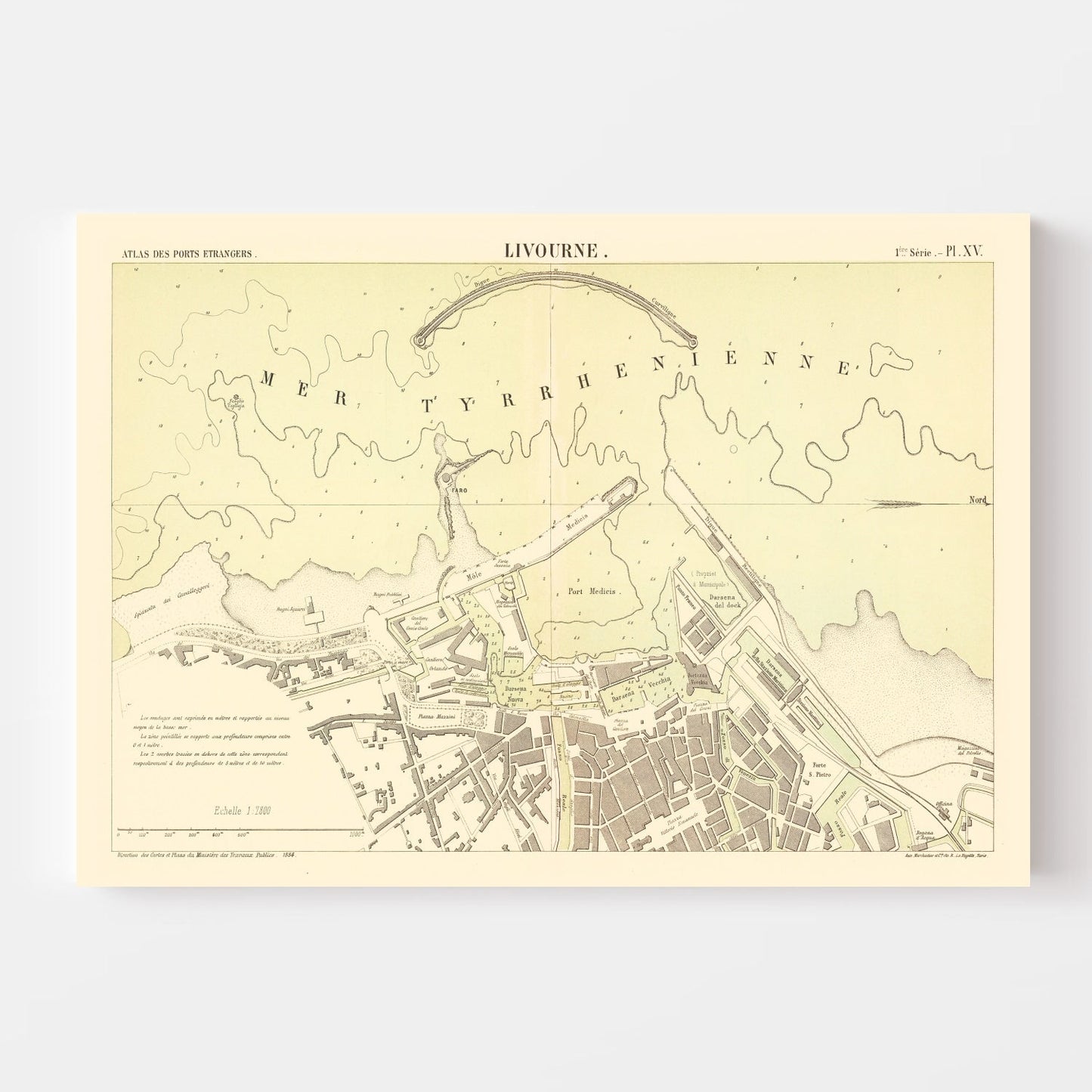 Vintage Map of Livorno, Italy, 1884