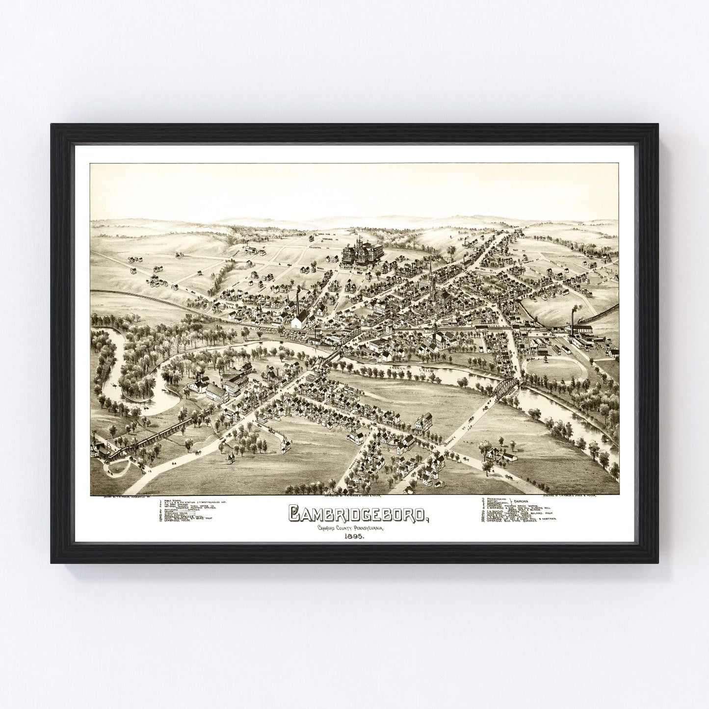 Vintage map of Cambridgeboro, Pennsylvania, 1895, Crawford County restored print