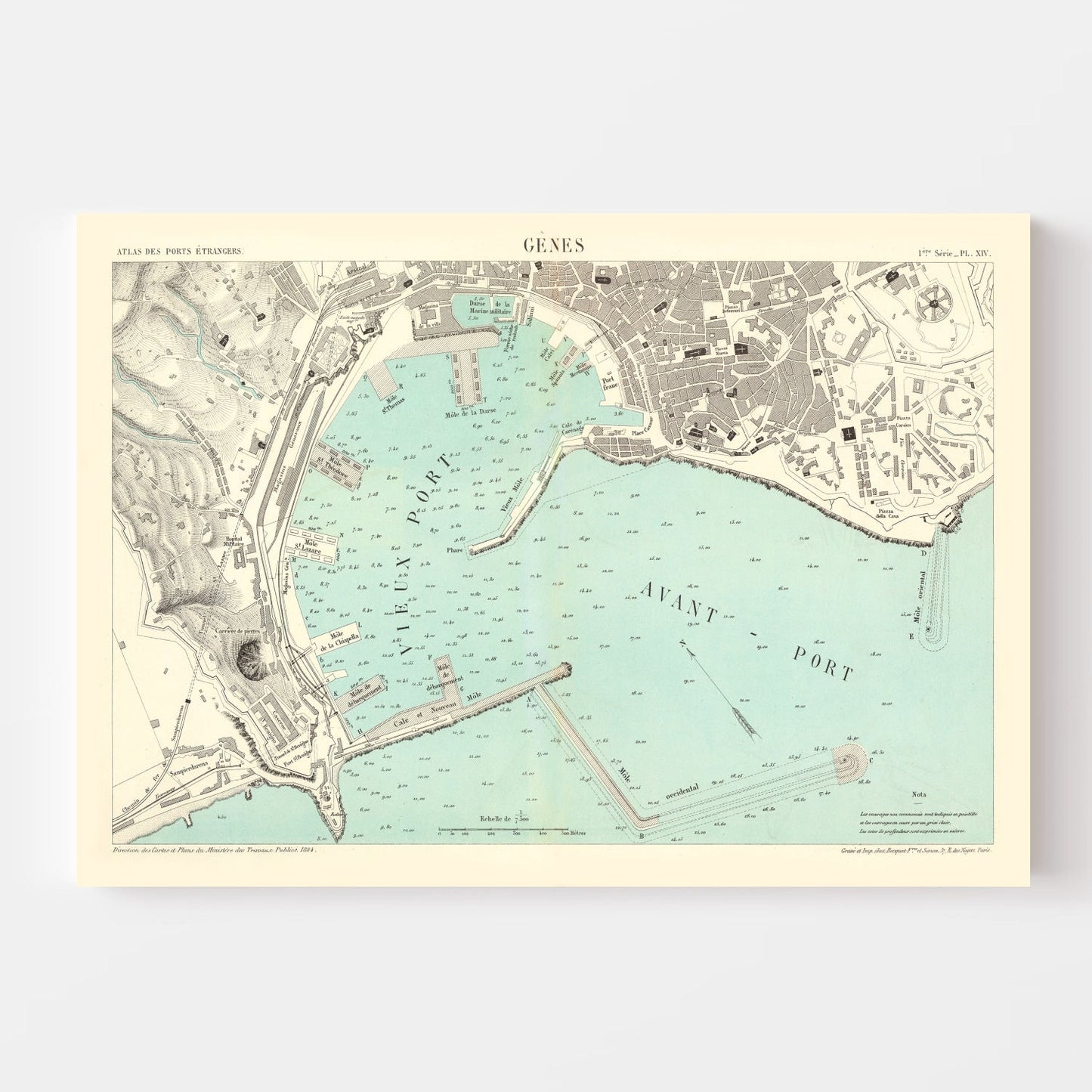 Vintage Map of Genoa, Italy, 1884