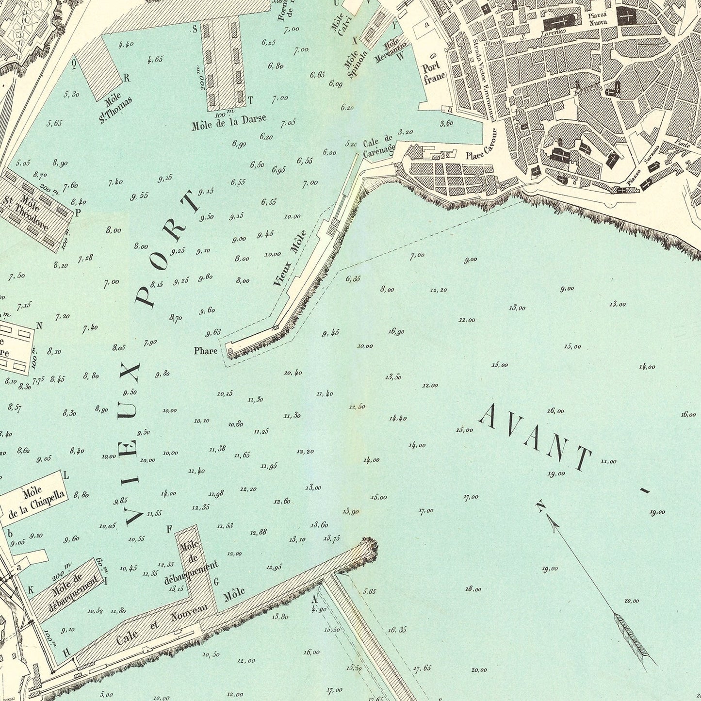 Vintage Map of Genoa, Italy, 1884