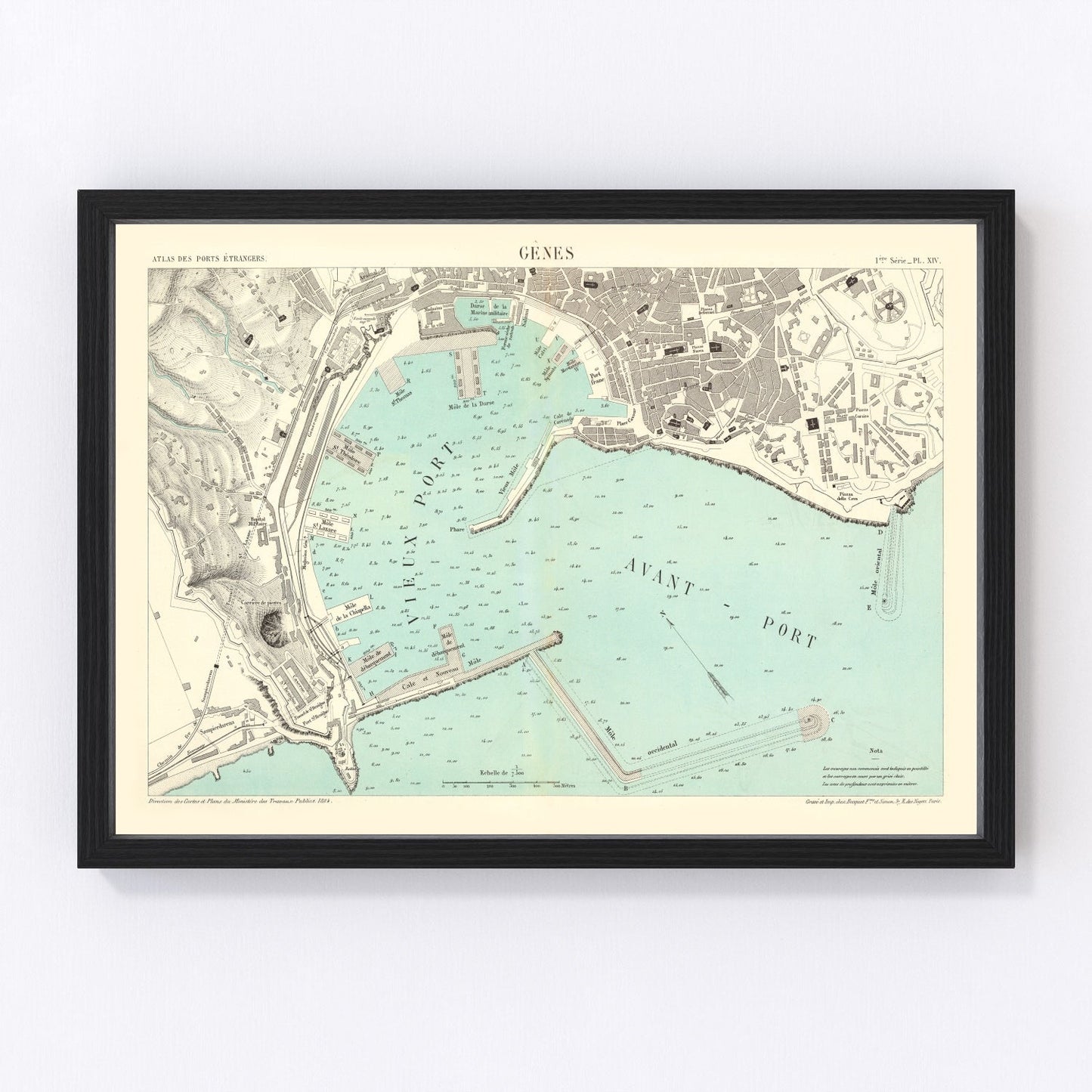 Vintage map of Genoa, Italy, 1884