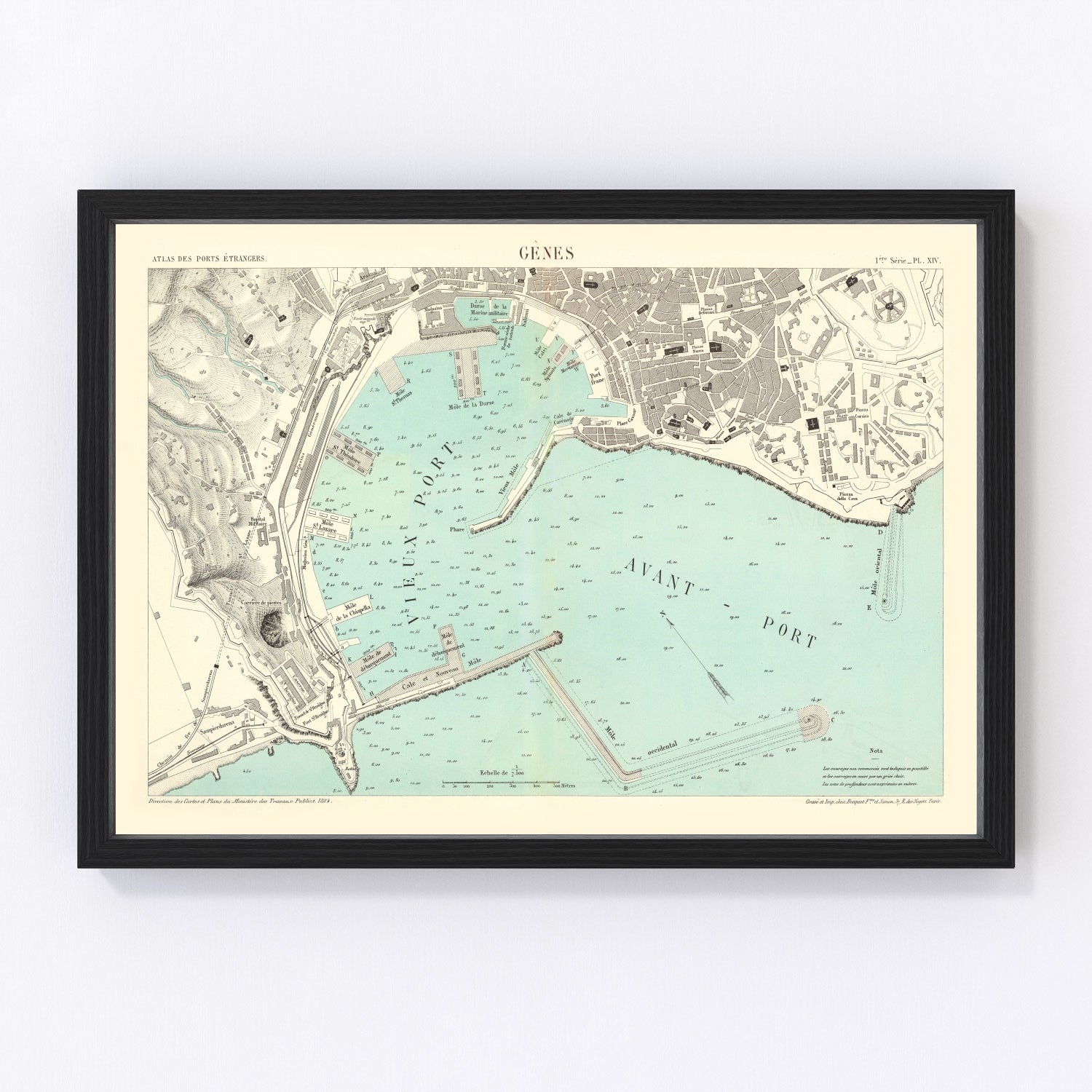 Vintage map of Genoa, Italy, 1884