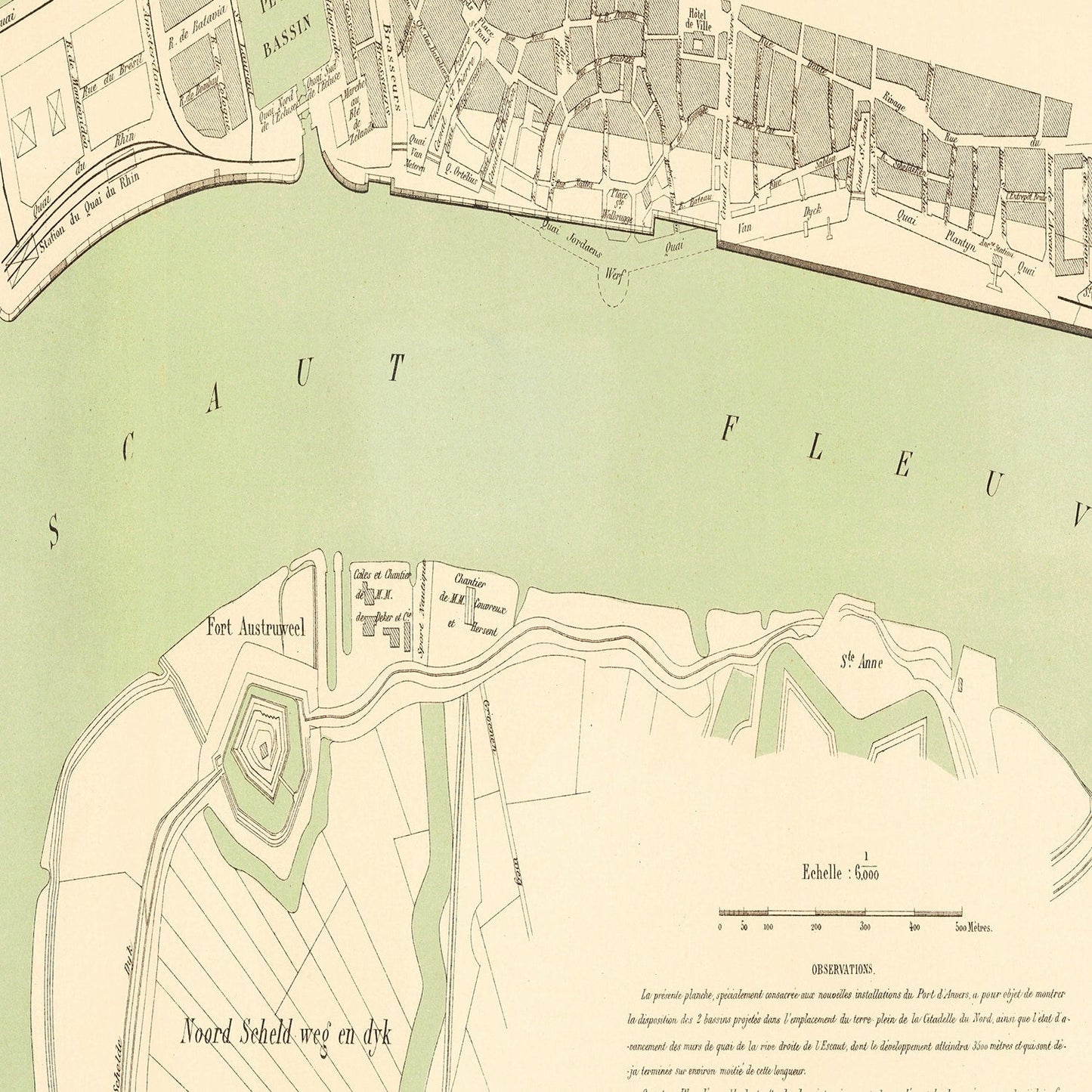 Vintage Map of Antwerp, Belgium, 1883