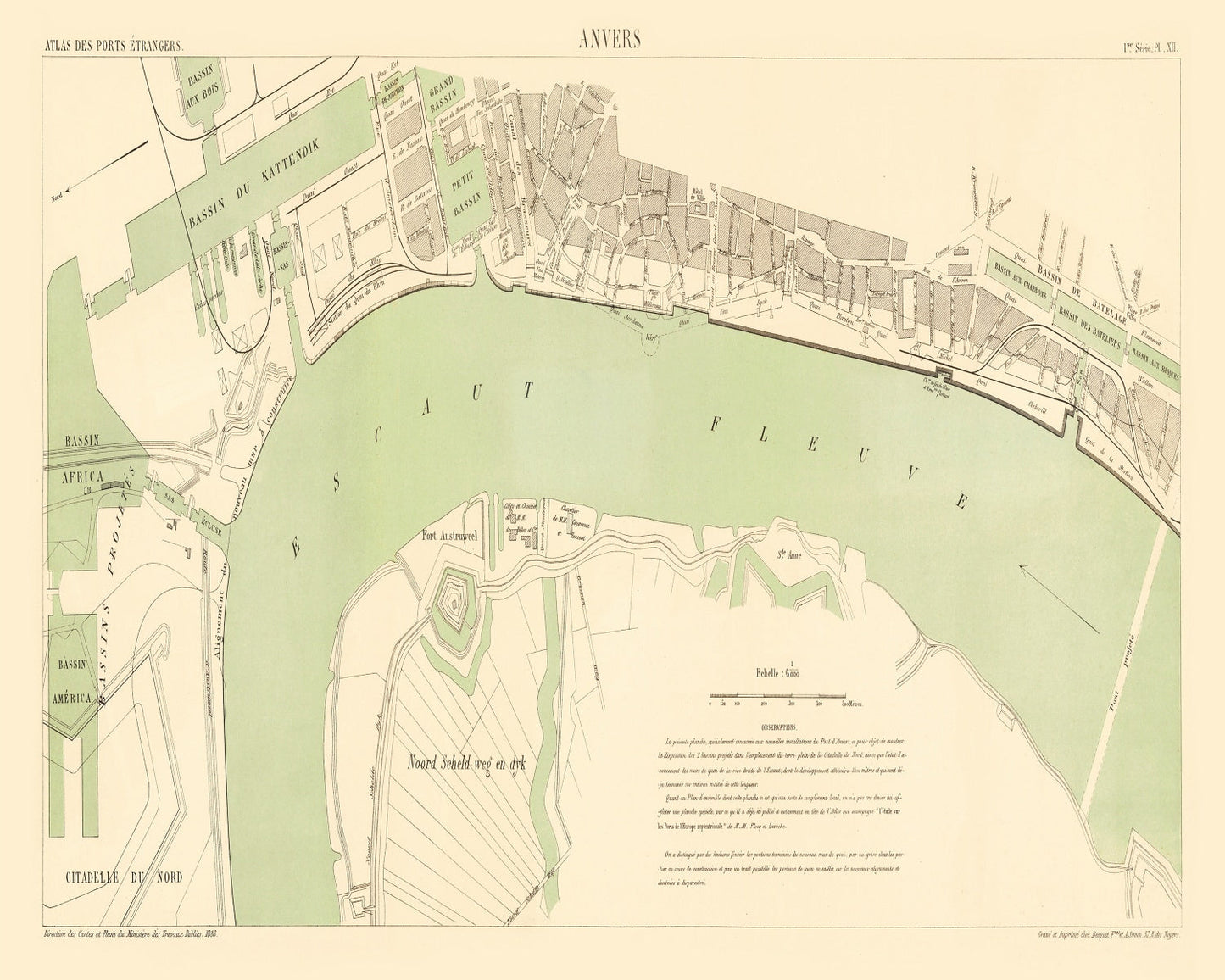 Vintage Map of Antwerp, Belgium, 1883